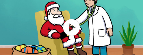 Metges auscultant el Pare Noel
