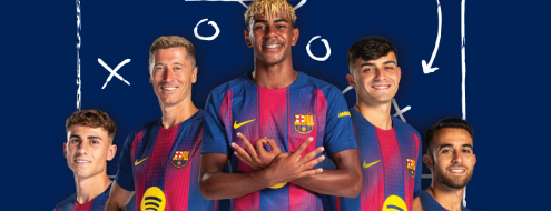 Cartel publicitario de Assistència Sanitària con jugadores del Fútbol Club Barcelona y el eslógan "El número 1 para los que saben"