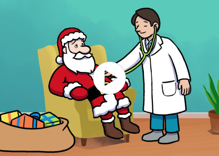 Metges auscultant el Pare Noel