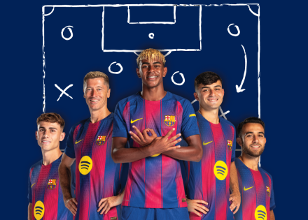 Cartel publicitario de Assistència Sanitària con jugadores del Fútbol Club Barcelona y el eslógan "El número 1 para los que saben"