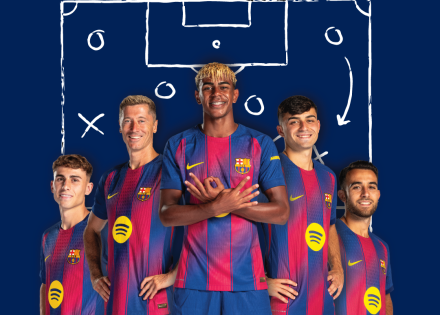 Cartell publicitari d'Assistència Sanitària amb jugadors del Futbol Club Barcelona i l'eslogan "El número 1 per als que en saben"